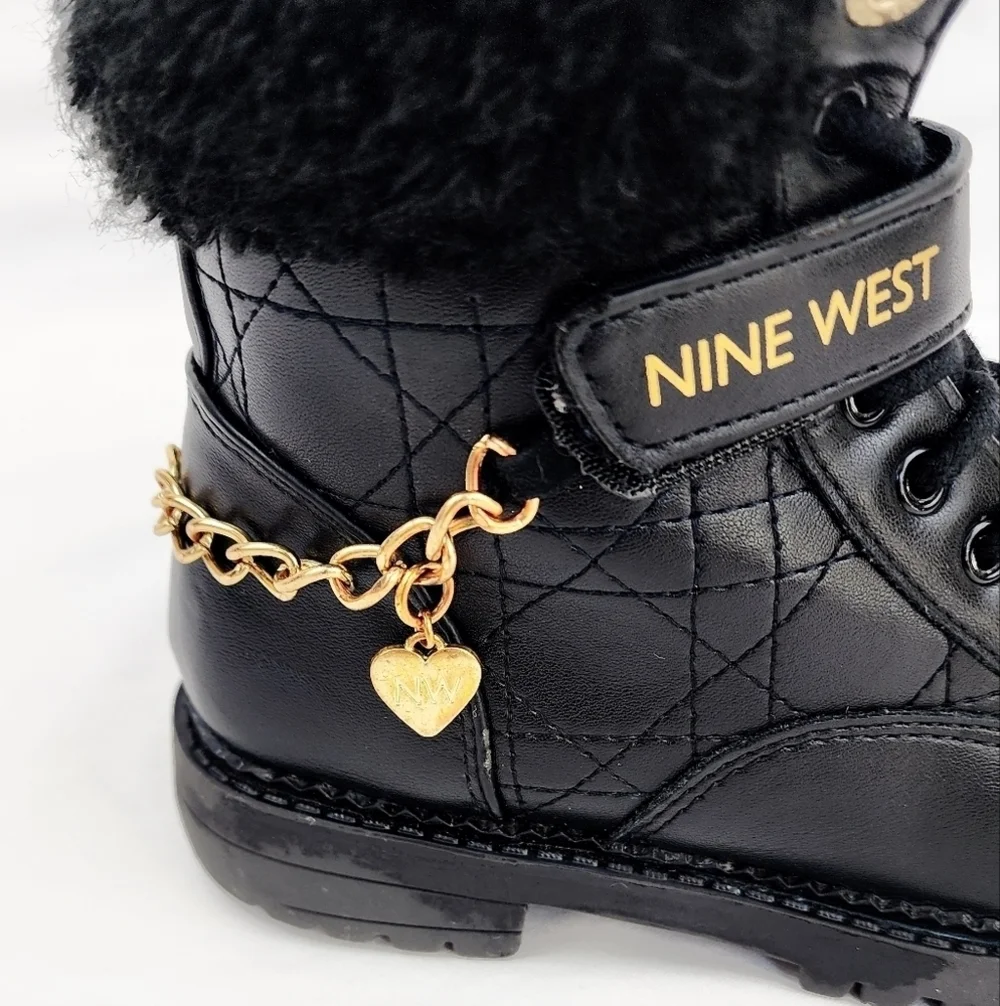 Nine West  Black Faux Fur Upper Chain Detail Boots